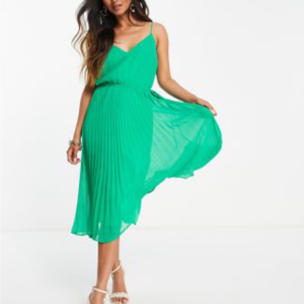 ASOS Green Pleated Midi Sundress